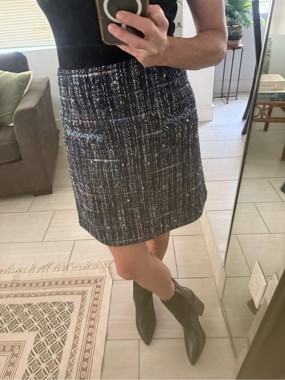 Sandro Navy Tweed Plaid Mini Skirt Size 8 NWT